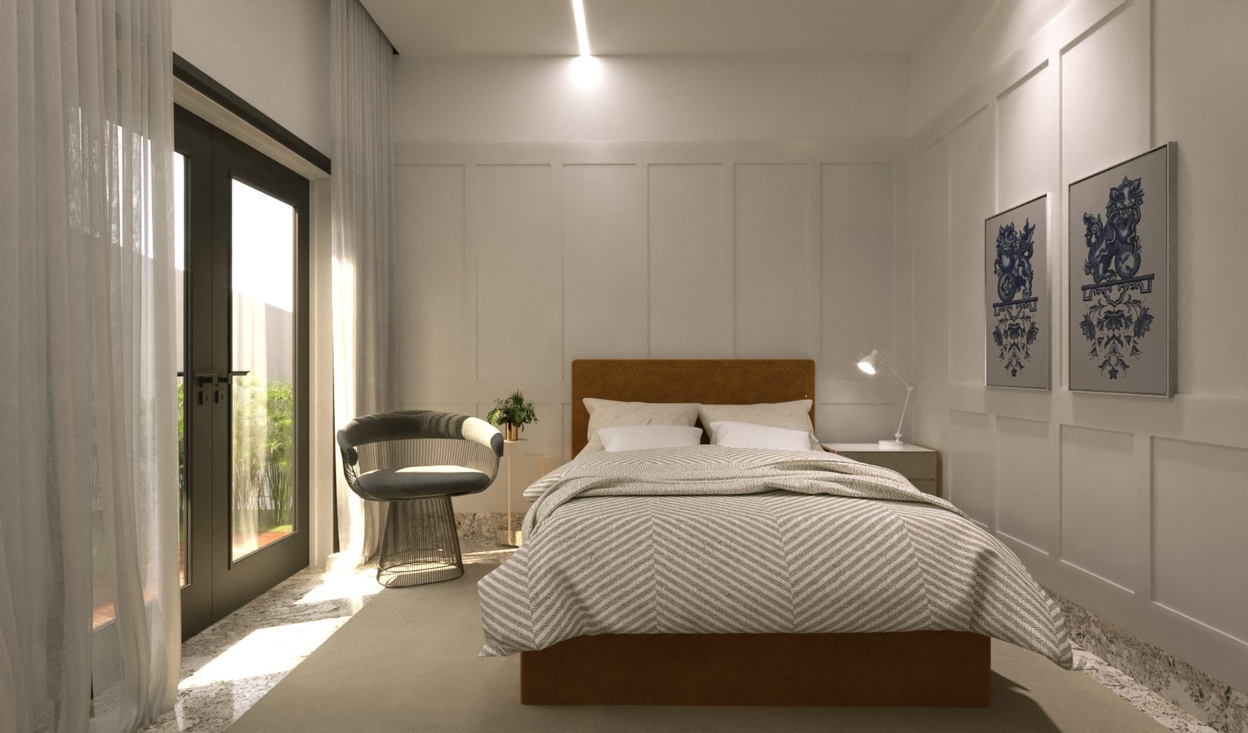 O quarto · a boiserie branca