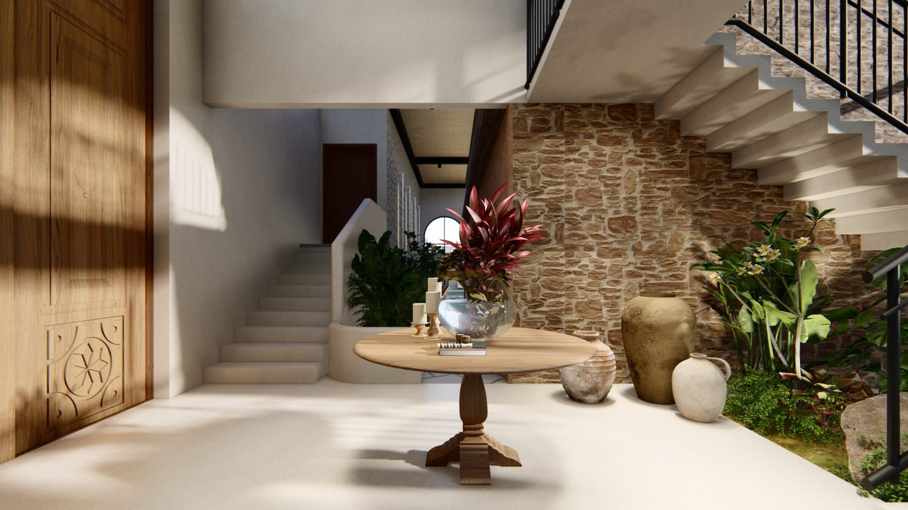 O hall · a escada e a pedra