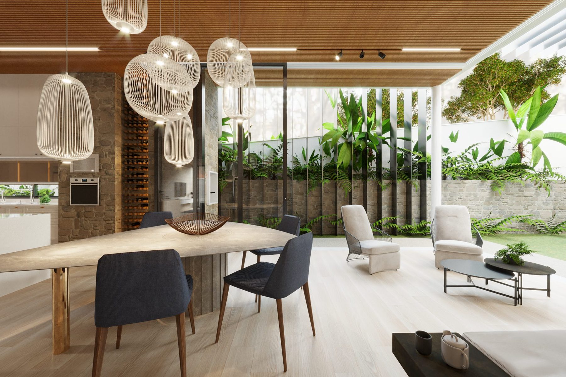 Casa Nirvana — a varanda com a mesa de jantar aberta para o jardim