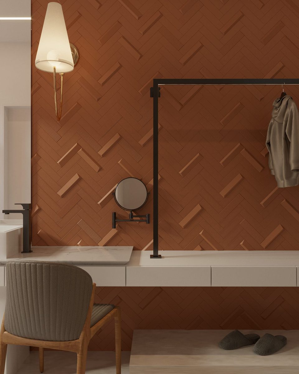 O closet · a parede em terracota
